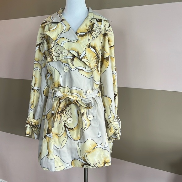 Avenue Double Breasted Floral Rain Coat Size 14/16 - Picture 1 of 6